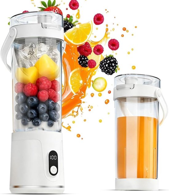 Draagbare blender voor smoothies, shakes en vruchtensap, 600 ml, draadloos en oplaadbaar met 12 messen voor optimale mixresultaten
