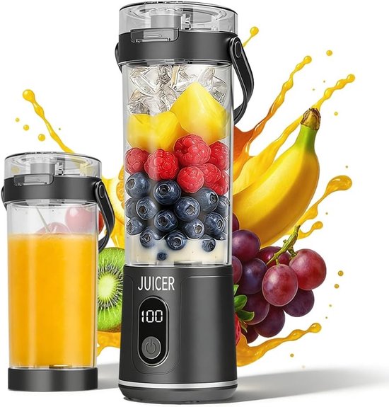 Draagbare Blender voor Versgeperste Sappen, Smoothies en Shakes - 600ml, Oplaadbaar en Draadloos met 12 Snelle Messen