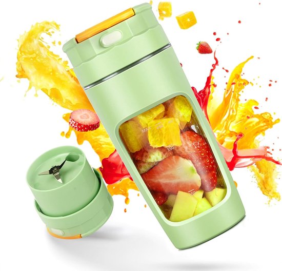 Draagbare blenderbeker - Grote inhoud van 600 ml, compacte blenderbeker voor onderweg, perfect voor het maken van smoothies en crèmes. Ontwerp met meerdere messen voor hoge snelheid | Klein formaat, lekvrij - Wit van Merkloos