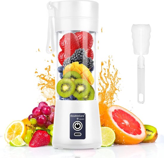 Draagbare Blenderbeker met Elektrische USB Sapcentrifuge - Mini Blender voor Shakes en Smoothies - 380ml - Zes Messen voor Perfect Mixen - Wit van Merkloos