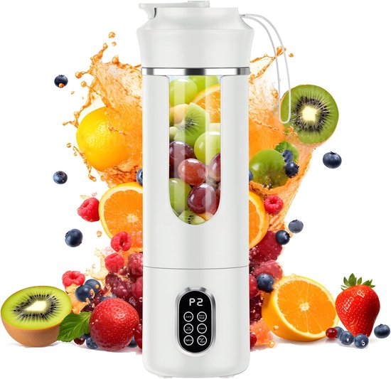 Draagbare draadloze blender - Kleine oplaadbare sapcentrifuge - Mini persoonlijke blender - Perfect voor smoothies en mixen - Automatische reinigingsfunctie - Draagbaar - Wit