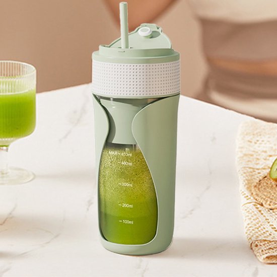 Draagbare, draadloze sapbeker, 450 ml, oplaadbaar, voor fruit, 304 roestvrij staal, USB-C oplaadbaar (groen). van Merkloos