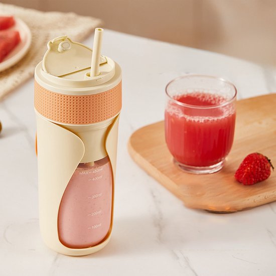 Draagbare, draadloze sapcentrifugebeker, 450 ml, oplaadbaar, voor fruit, 304 roestvrij staal, USB-C oplaadbaar (oranje) van Merkloos
