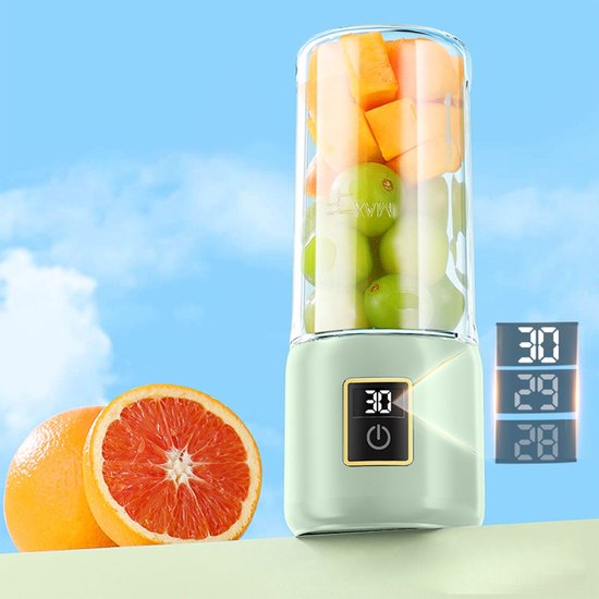 Draagbare, draadloze sapcentrifugebeker met USB-oplaadfunctie voor fruit, groenten en smoothies, inclusief deksel voor onderweg, geschikt voor gebruik buitenshuis, thuis en op kantoor (mintgroen). van Merkloos