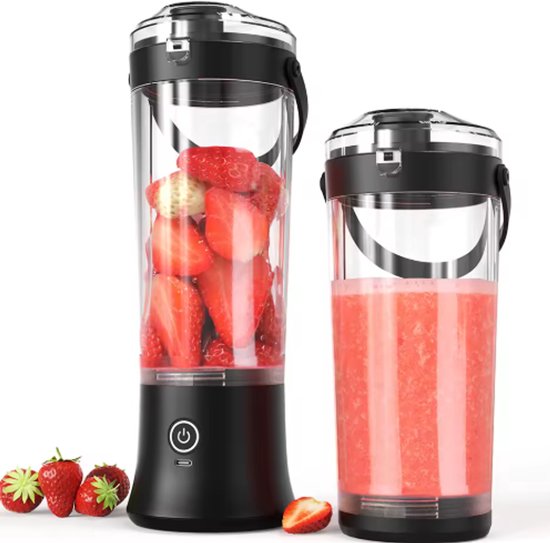 Draagbare elektrische blender en sapcentrifuge, 500 ml fruitblender, USB oplaadbare mini-blender, multifunctionele sapcentrifuge. van Merkloos