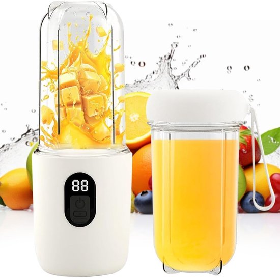 Draagbare Elektrische Juicer met LED Display, 500 ml Mini Blender voor Smoothies, Sapjes en Milkshakes, Ideaal voor Gym, Kantoor en Kamperen