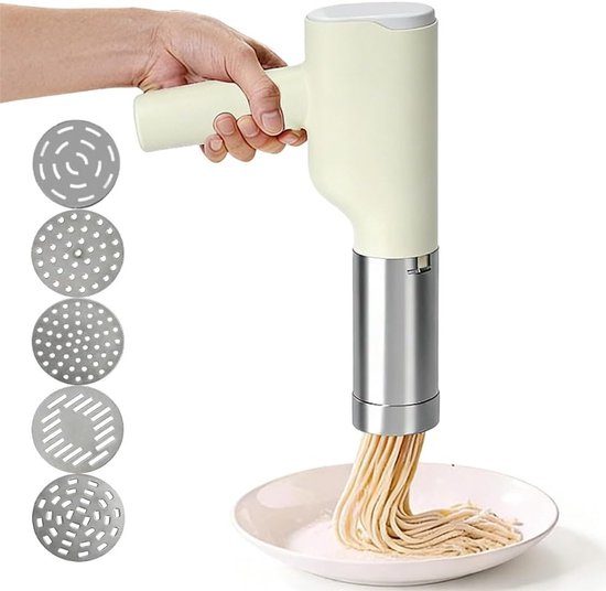 Draagbare elektrische pastamachine met 5 roestvrijstalen vormen en maatbekers, snel en eenvoudig pasta maken voor thuis, keuken en picknick van Merkloos