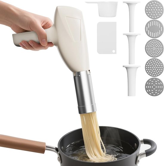 Draagbare Elektrische Pastamaker met 5 Mallen voor Verse Spaghetti en Noodles, Oplaadbare 2000 mAh Capaciteit van Merkloos