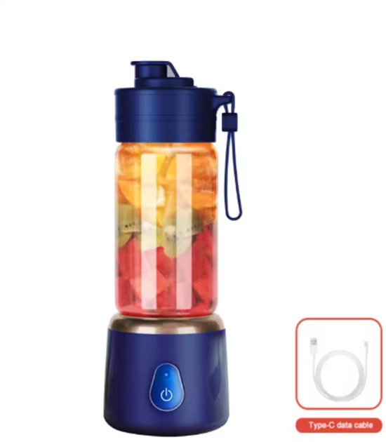Draagbare elektrische sapcentrifuge, oplaadbaar via USB, sinaasappel- en citroenblender, mini-sapcentrifuge voor thuis, citruspers voor op reis - blauw van Merkloos