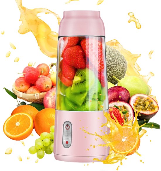 Draagbare elektrische USB-sapcentrifuge, mini-fruit- en groentesapcentrifuge, gemakkelijk schoon te maken, 19 cm x 7,5 cm, roze. van Merkloos