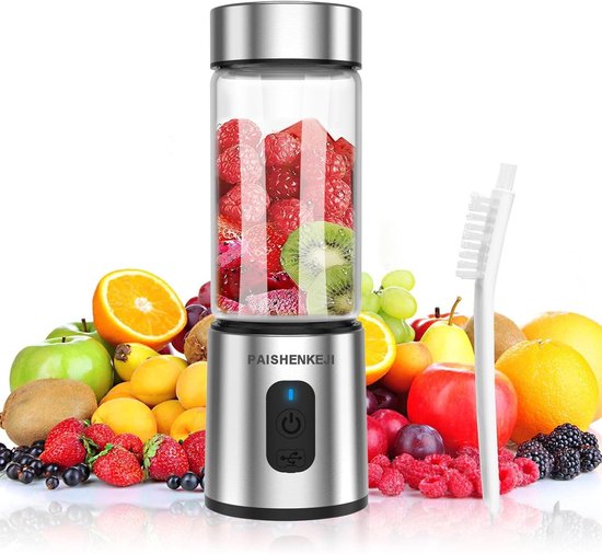 Draagbare Glazen Blender - Transparant - 400 ml - Mini-sapcentrifuge met Roestvrijstalen Messen - Voor Smoothies en Shakes