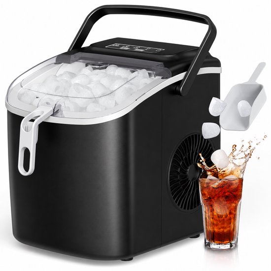 Draagbare ijsblokjesmachine - 9 ijsblokjes in 6 minuten - zelfreiniging - 2 ijsblokjesgroottes - 12kg per 24 uur - voor thuis - kantoor en feesten - zwart