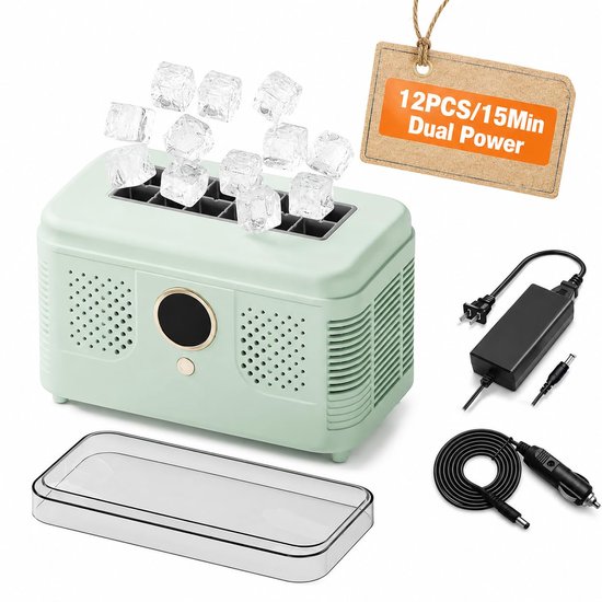 Draagbare ijsblokjesmachine met dubbel vermogen, 12V DC mini-auto-ijsmachine, maakt 12 blokjes in 15 minuten, voor thuiskeuken, uitstapjes, kamperen blue 12 cubes - EU