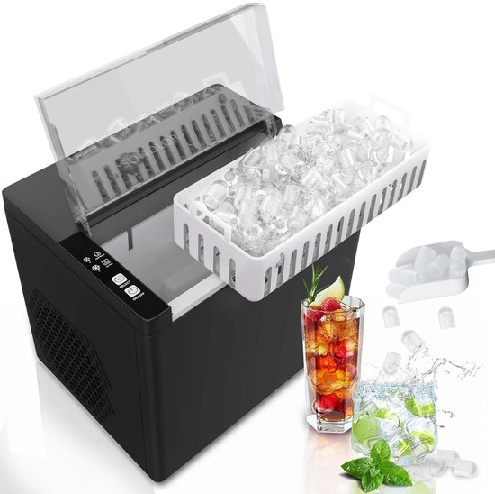 Draagbare IJsblokjesmachine – Snelle IJsproductie in 6 Minuten – Compact & Lichtgewicht – 26,5 lbs per Dag – Met Ijsschep – Ideaal voor Thuis, Bar & Kantoor – Zwart van Merkloos