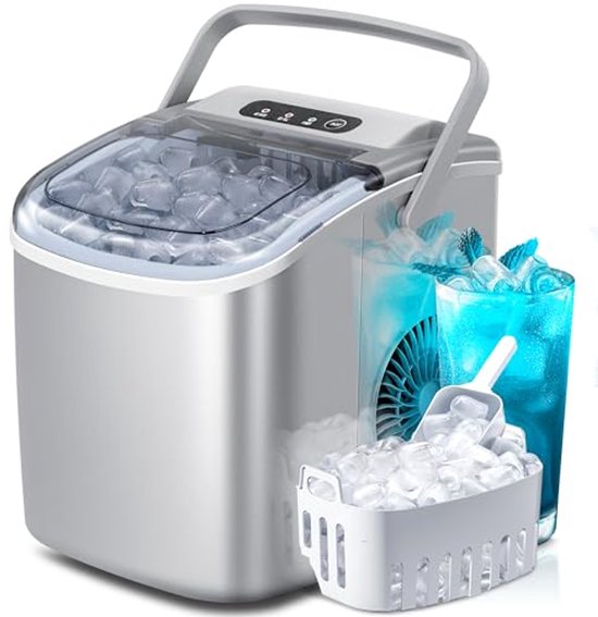 Draagbare IJsblokjesmaker voor Thuis - 9 IJsblokjes in 6 Minuten, 26Lbs/24U, Inclusief Zelfreinigingsfunctie van Merkloos