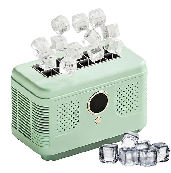 Draagbare Ijsmachine - Mini IJsmaker - Drankjes Koelen - 12 Blokjes Per Cyclus - 19.2 cm Breed - Groen