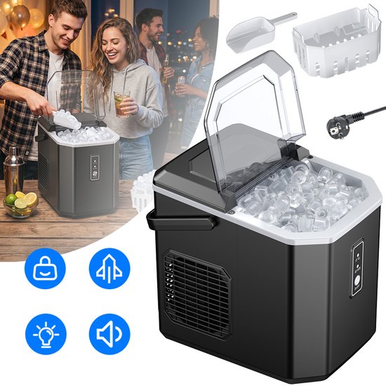 Draagbare Ijsmachine Voor Op Het Aanrecht - 12 Kg Dagelijkse Productie, 2 Ijsformaten - 1,2 Liter Watertank, LED-Bediening - Snel Ijs in 6-13 Minuten - Ideaal Voor in De Keuken, Op De Camping En Voor Feestjes