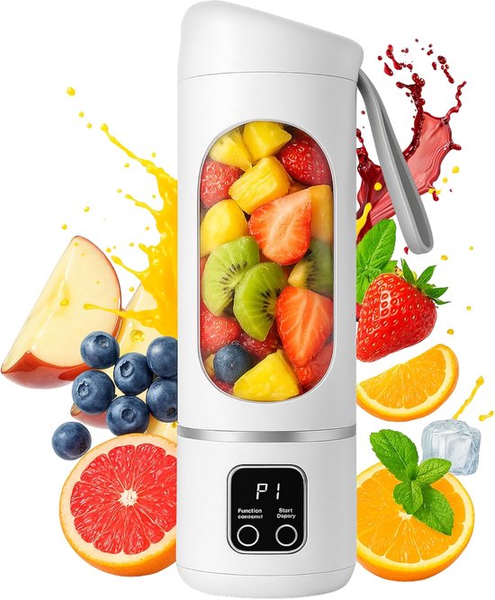 Draagbare, krachtige blender voor het maken van smoothies en milkshakes. Een krachtige, oplaadbare USB-blender met 12 messen, een inhoud van 450 ml en een mini-sapcentrifuge, perfect voor op kantoor, op reis en in de sportschool – wit. van Merkloos