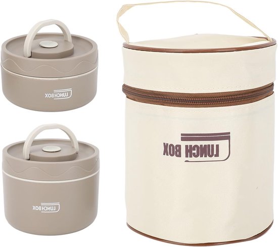 Draagbare, lekvrije en geïsoleerde voedselcontainer van roestvrij staal voor lunch, ideaal voor volwassenen en kinderen, perfect voor picknick, reizen en op kantoor van Merkloos