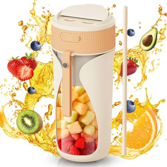 Draagbare mengbeker - 450 ml multifunctionele blender - met ijsvergruizingsfunctie - krachtige snijkracht met 6 messen - USB-C opladen - sapbeker voor fruit en groenten - geschikt voor thuis, op kantoor, op de camping, enz. - oranje van Merkloos