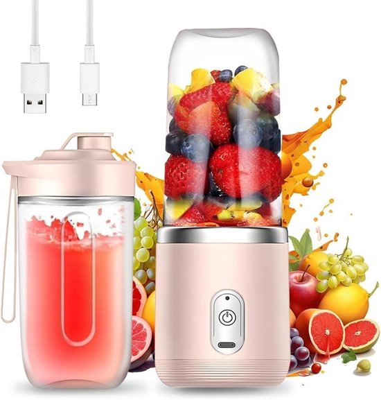 Draagbare Mini Blender, 400 ml, USB Oplaadbare Smoothie Maker met 6 Messen voor Babyvoeding, Sap en Jam, Compact en Handig voor Reizen van Merkloos