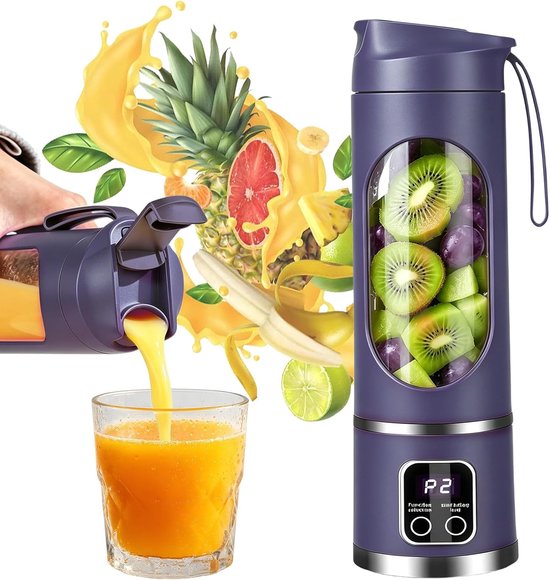 Draagbare Mini Blender 450 ml, Oplaadbare Smoothie Maker met LED Display en 12 Messen voor Shakes, Sportdranken en Reizen