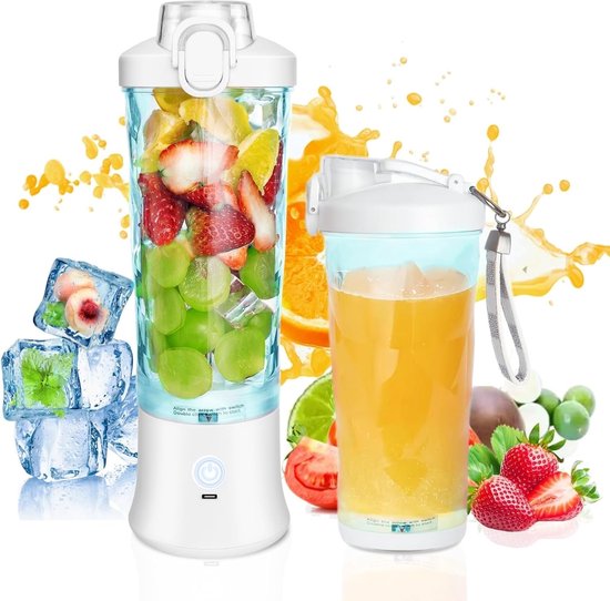 Draagbare Mini Blender 600ml - USB Oplaadbare Smoothie Maker met Deksel en 6 Messen, Perfect voor Sport en Buitenactiviteiten, BPA-vrij en Draadloos