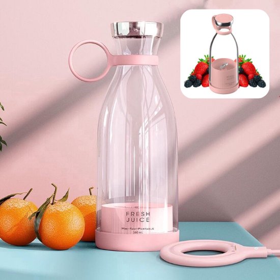 Draagbare Mini Blender - Blender To Go - Blender Smoothie - USB Oplaadbaar - Draadloos - Compact - Mini smoothie maker - Oplaadbare blender - Smoothies - Fruit - Mixer - Blender - Roze van Merkloos