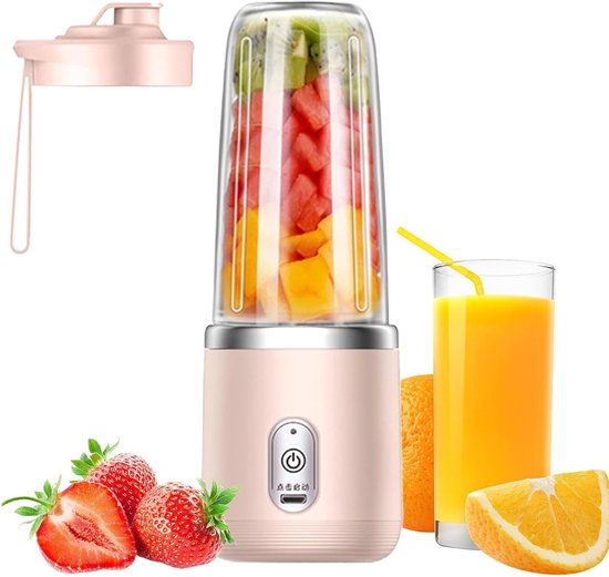 Draagbare Mini Blender - Elektrische Sapcentrifuge - Snelle Smoothies Maken - Draadloos Oplaadbaar - 10 cm Hoog - Roze van Merkloos