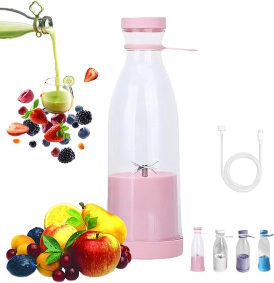 Draagbare mini-blender - sapcentrifuge - 420 ml - draadloze smoothie maker - USB oplaadbaar - BPA-vrij - inclusief reisbeker met deksel - compact en lichtgewicht