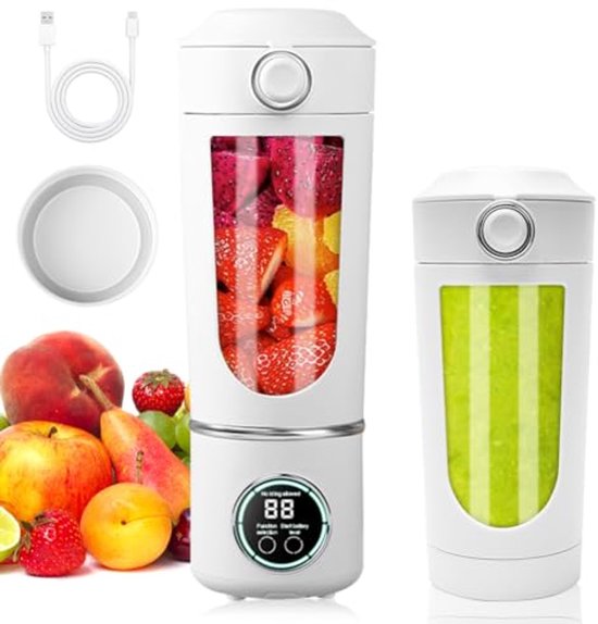Draagbare Mini Blender voor Smoothies - 700 ml met Digitaal Display en 12 Roestvrijstalen Messen van Merkloos