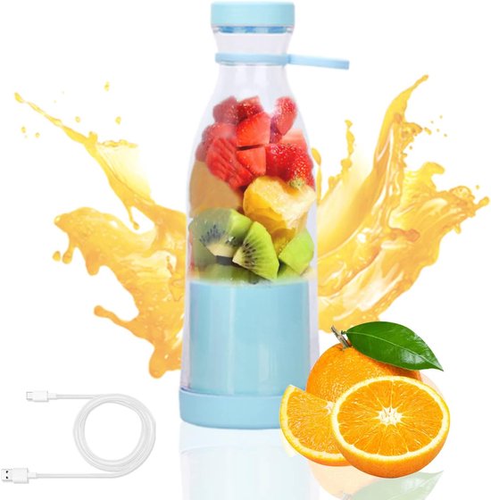 Draagbare mini-blenderbeker, 380 ml elektrische blenderbeker voor vers sap, met USB-oplaadbare mini-blender, geschikt voor het maken van smoothies, sappen en ijs, perfect voor op reis en tijdens het sporten - blauw. van Merkloos