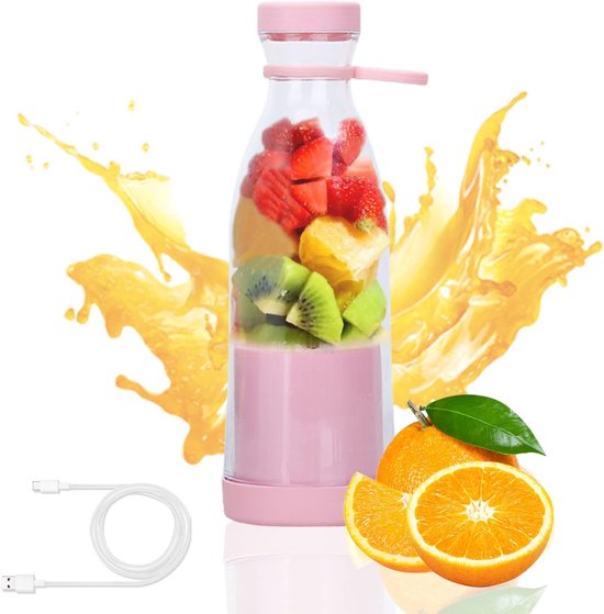 Draagbare mini-blenderbeker, 380 ml elektrische blenderbeker voor vers sap, met USB-oplaadbare mini-blender, geschikt voor het maken van smoothies, sappen en ijs, perfect voor op reis en tijdens het sporten - Roze van Merkloos