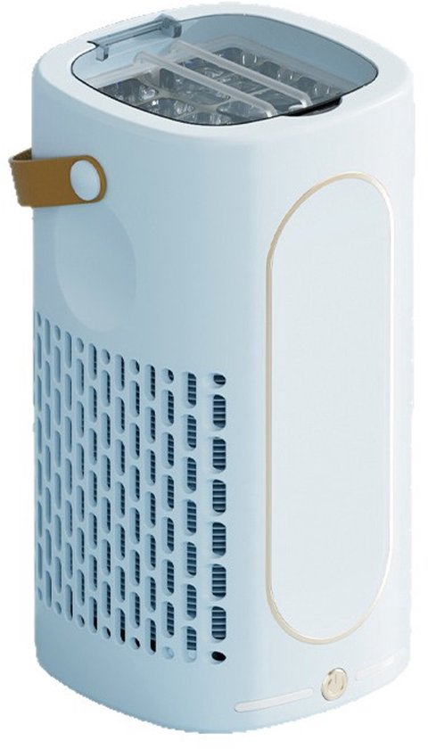 Draagbare mini-ijsmachine voor op tafel - Mini-ijsmaker - Snel ijs maken - Compact en klein - Met leren handvat - IJsblokjesmachine - Geschikt voor thuis, kantoor, kamperen, camper, feestjes en drankjes - Blauw