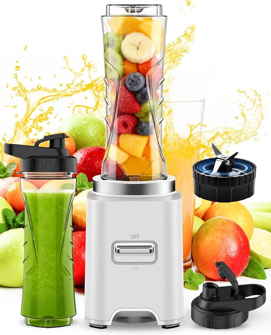 Draagbare Mini Mixer 500W voor Smoothies en IJswater - Inclusief 2x 600ml BPA-vrije Flessen van Ninja