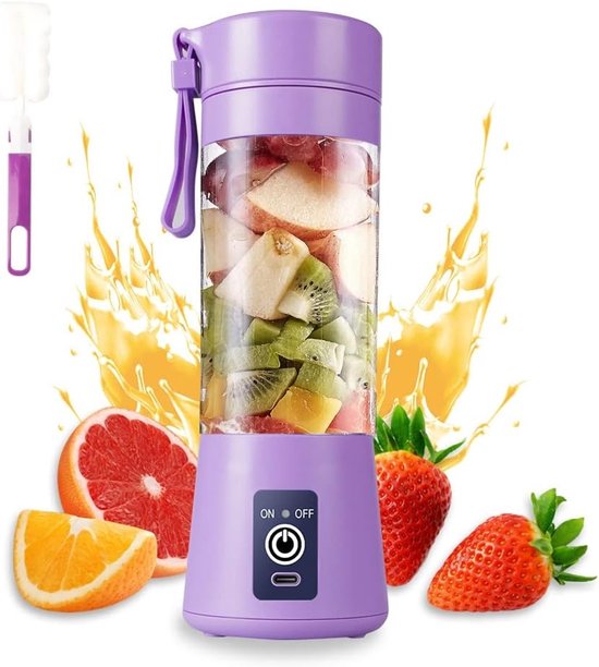 Draagbare Mini Mixer voor Smoothies en Shakes, Elektrische USB Juicer met 380ml Capaciteit en Zes Messen voor Perfecte Mixresultaten
