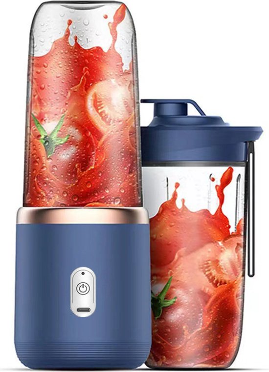 Draagbare mini-sapcentrifuge, snelle blender, oplaadbaar via USB, dubbele beker, blauw van Merkloos
