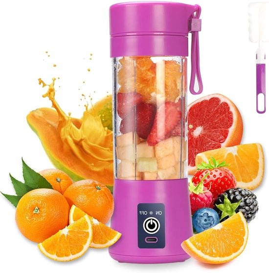 Draagbare Mini Smoothie Maker met USB, 380ml, Zes Messen voor Perfecte Shakes en Sappen
