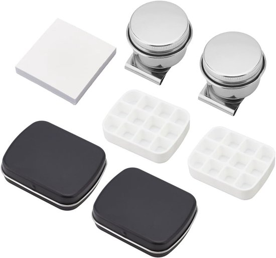 Draagbare mini tin met 12 vakken voor aquarelverf, kleurmengpalet, verfopslagdoos, ideaal voor kunstenaars en buiten schetsen met oliepot en schilderpapier van Merkloos