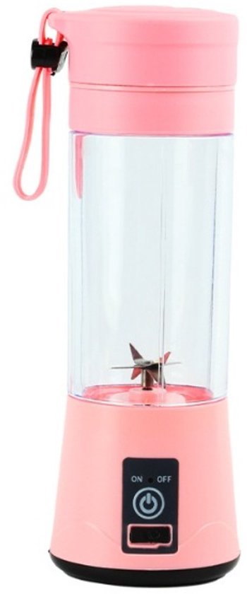Draagbare mixbeker - Elektrische USB-minisapcentrifuge en blender - Voor milkshakes en vruchtensappen - 380 ml - Zes messen - Roze
