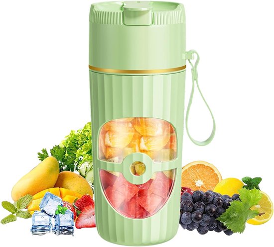 Draagbare mixer, 400 ml kleine sapcentrifuge, 65 watt, USB oplaadbare smoothie maker, Fresh Juice Mixer met 10 roestvrije messen, mini-blender voor shakes, sap, smoothies (groen)