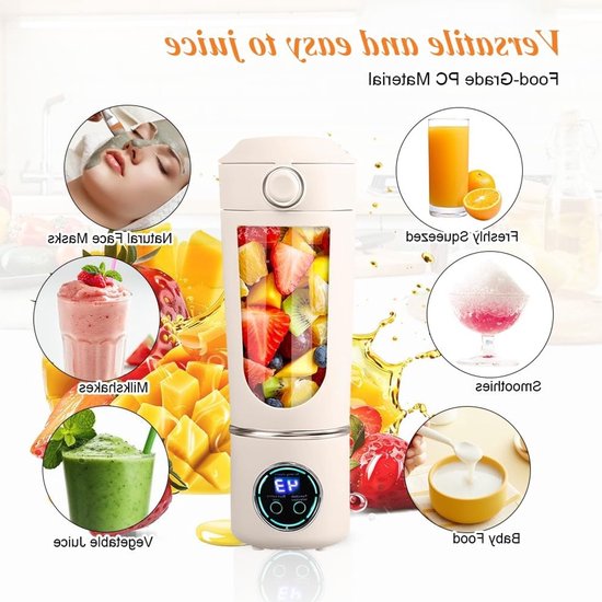 Draagbare Mixer 700 ml - Oplaadbare Smoothie Maker met 12 RVS Messen voor Smoothies, Shakes en Reizen, Ideaal voor Kantoor en Sport van Merkloos