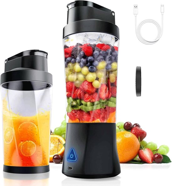 Draagbare mixer 700 ml smoothie maker to go, draagbare sapcentrifuge met 6 messen en USB-oplaadbaar, voor sportschool, kantoor en reizen