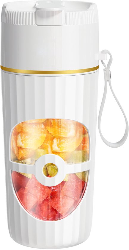 Draagbare mixer, draadloze smoothiemaker, to-go, elektrische mini-sapcentrifuge, 450 ml USB-C-aansluiting, oplaadbaar blender glas + PP 6 scherpe roestvrijstalen messen, staande mixer voor onderweg van Fresh Juice