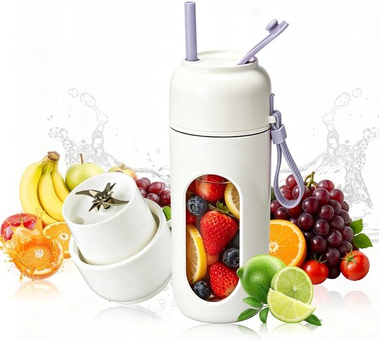 Draagbare mixer met 12 roestvrijstalen messen, 340ml capaciteit, draadloos en oplaadbaar, ideaal voor shakes, babyvoeding en smoothies onderweg