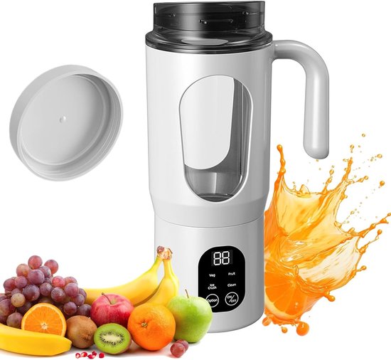 Draagbare Mixer met Handvat, Mini Blender en Kleine Juicer voor Smoothies, USB Oplaadbare Smoothie Maker met 12 Roestvrijstalen Messen en Siliconen Rietje voor Thuisgebruik