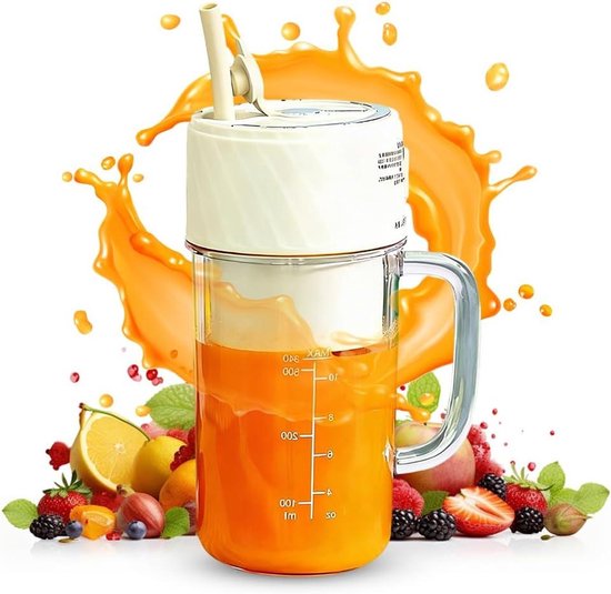Draagbare Mixer - Mini Blender - Gezonde Drankjes Maken - 6 Roestvrijstalen Bladen - 400 ml - Beige