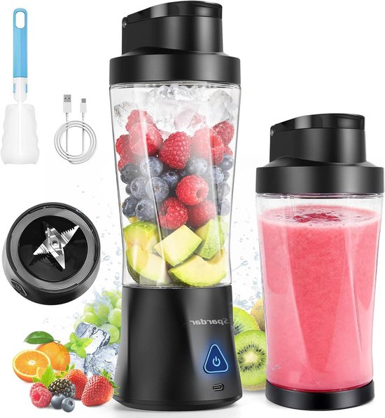Draagbare Mixer - Mini Blender - Onderweg Mixen - Krachtige Zesblads - 700 ml - Zwart