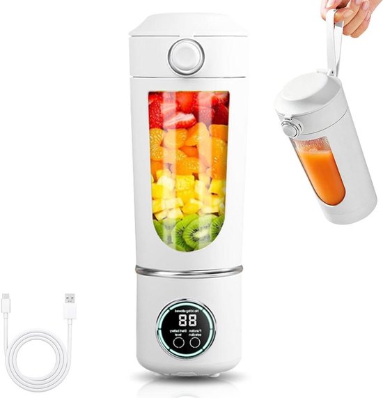 Draagbare mixer - Mini blender - Verse dranken maken - 12 roestvrijstalen messen - 700 ml - Wit