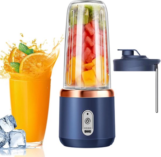 Draagbare Mixer - Persoonlijke Blender - Fruitshakes Maken - 6-Blads Snijder - 10x10x10 mm - Blauw